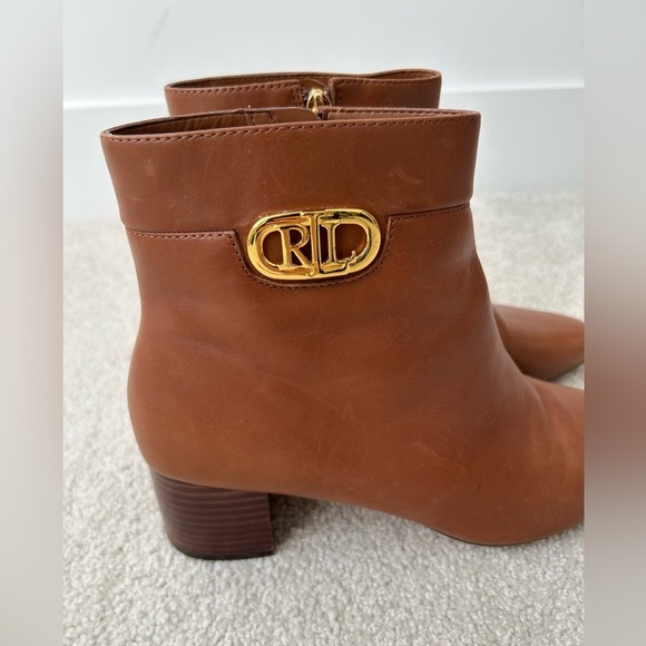 Lauren Ralph Lauren Wynne Polo Tan Leather Burnished Calf Ankle Boots - Picture 2 of 13
